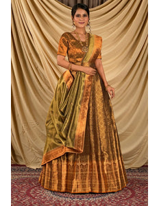 Mustard Pure Two Tone Zari Tissue Lehenga Choli For Women