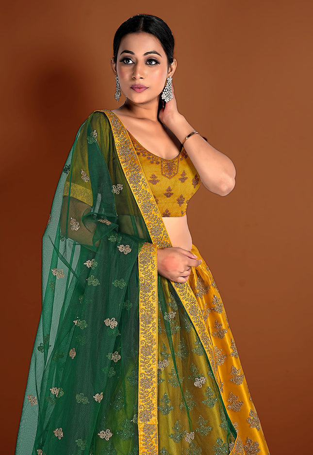 Mustard Beautiful Net Lehenga