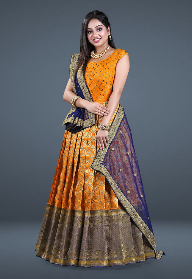 Mustard Banarasi Long Gown