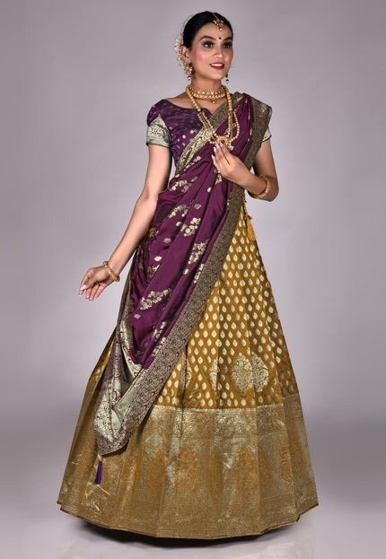 Mustard Banarasi Half Saree