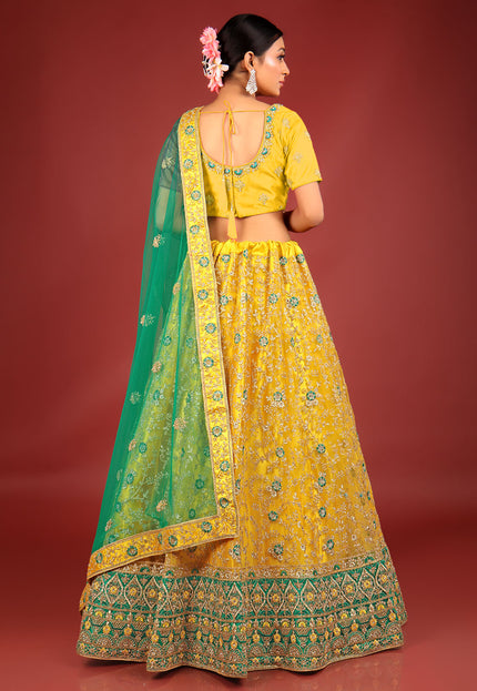 Mustard Latest Net Designer Lehenga