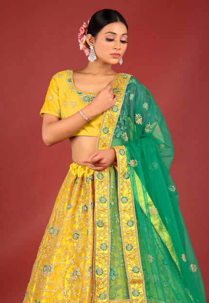 Mustard Latest Net Designer Lehenga