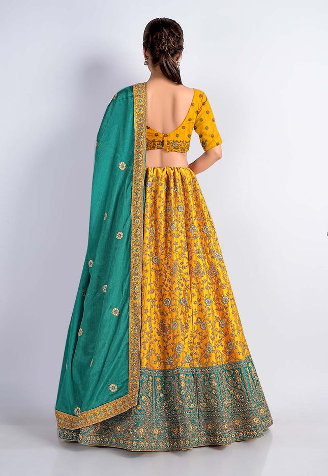 Mustard Latest Net Lehenga