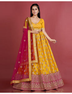 Mustard Net Lehenga Choli