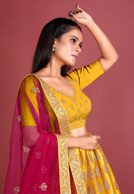 Mustard Net Lehenga Choli
