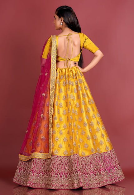 Mustard Net Lehenga Choli