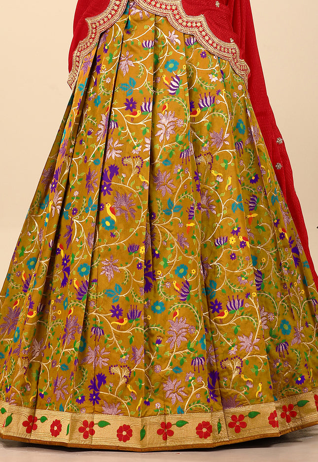 Mustard Banarasi Silk Latest Lehenga