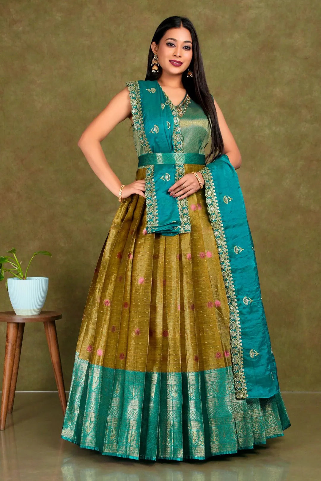 Musterd Banarasi Silk Gown With Zari Work