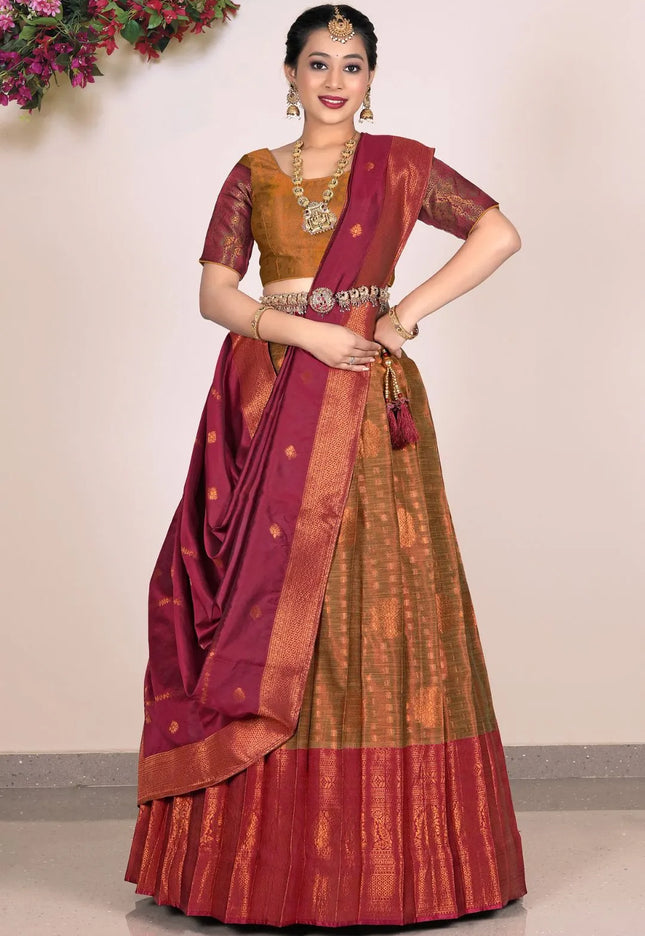 Musterd Banarasi Silk Half Saree Lehenga For Women