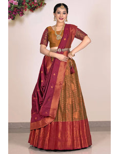 Musterd Banarasi Silk Half Saree Lehenga For Women