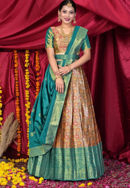 Musterd Banarasi Silk Half Saree With Zari Weaving