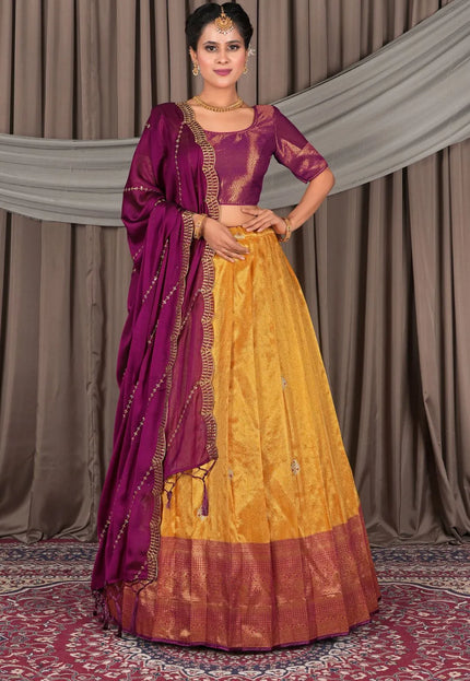 Musterd Banarasi Silk Lehenga Choli In Festival