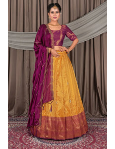 Musterd Banarasi Silk Lehenga Choli In Festival