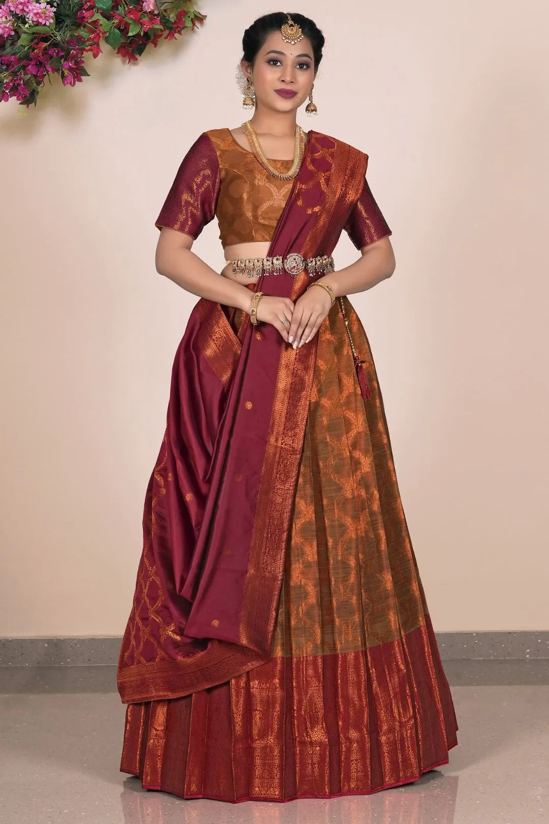 Musterd Banarasi Silk Lehenga With Zari Woven
