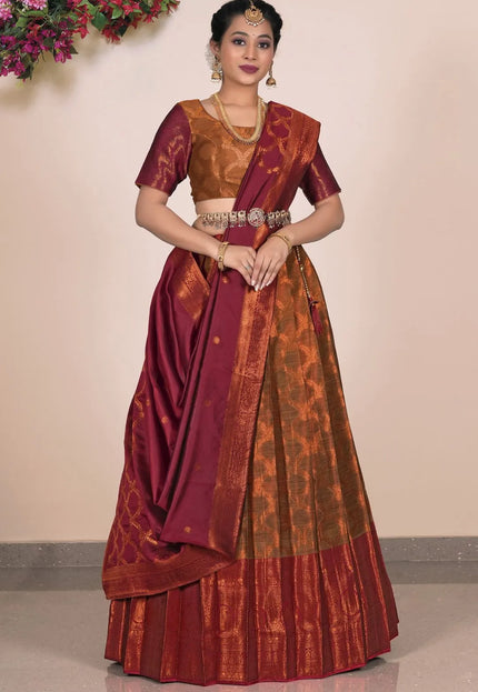 Musterd Banarasi Silk Lehenga With Zari Woven