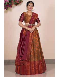 Musterd Banarasi Silk Lehenga With Zari Woven