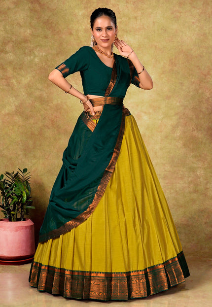 Musterd Cotton Silk Lehenga Choli with Zari Work Gajiwala Saree