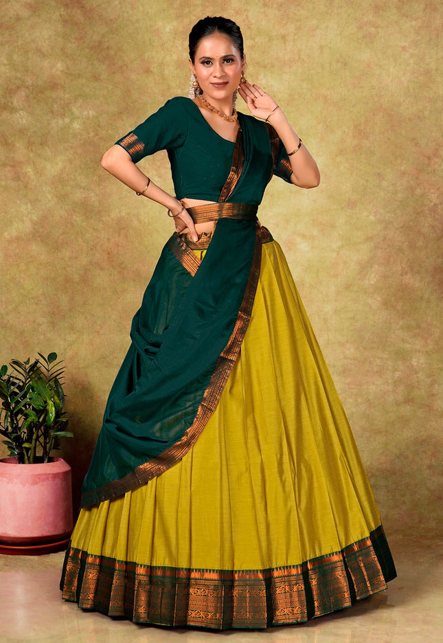 Musterd Cotton Silk Lehenga Choli with Zari Work Gajiwala Saree
