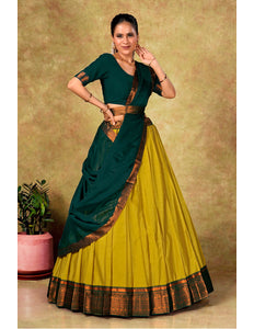 Musterd Cotton Silk Lehenga Choli with Zari Work Gajiwala Saree