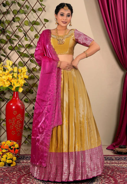 Musterd Jacquard Silk Half Saree For Women