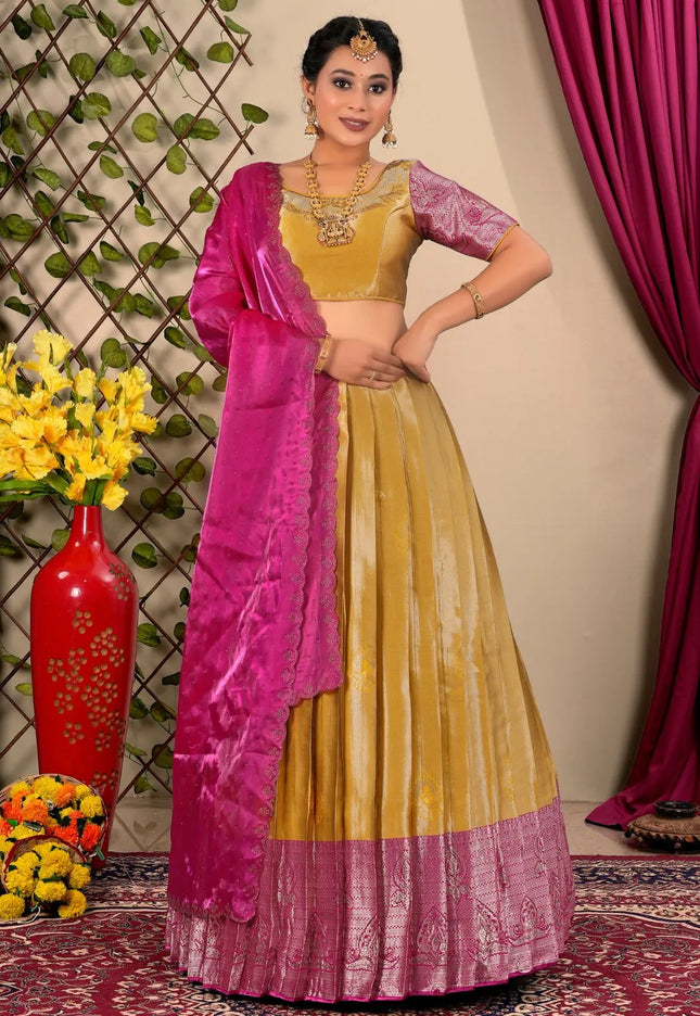 Musterd Jacquard Silk Half Saree For Women