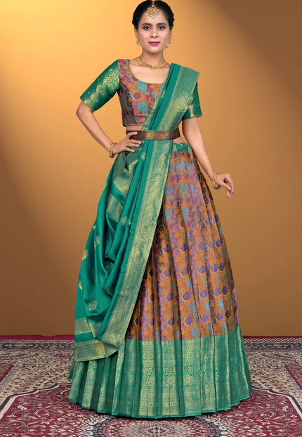 Musterd Jacquard Silk With Digital Print Latest Lehenga Choli