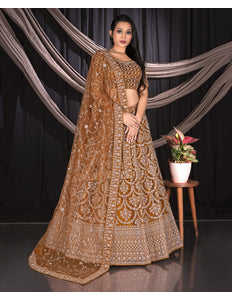 Musterd Net Semi Stitch Embroidered Lehenga Choli For Women