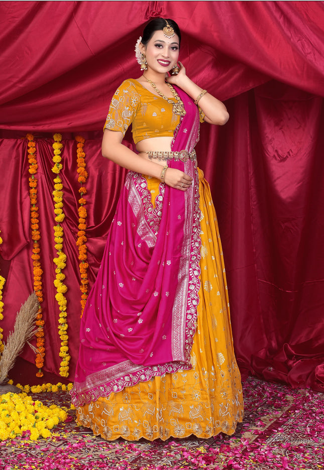 Woman in a yellow and pink traditional outfit