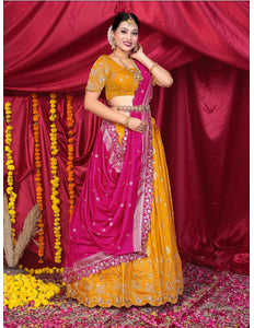 Woman in a yellow and pink traditional outfit