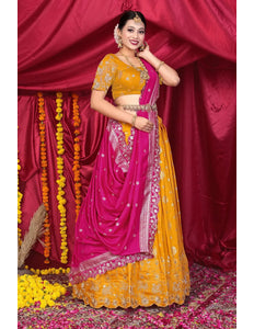 Musterd Viscose Jacquard Pattu Lehenga Choli With Zari Work