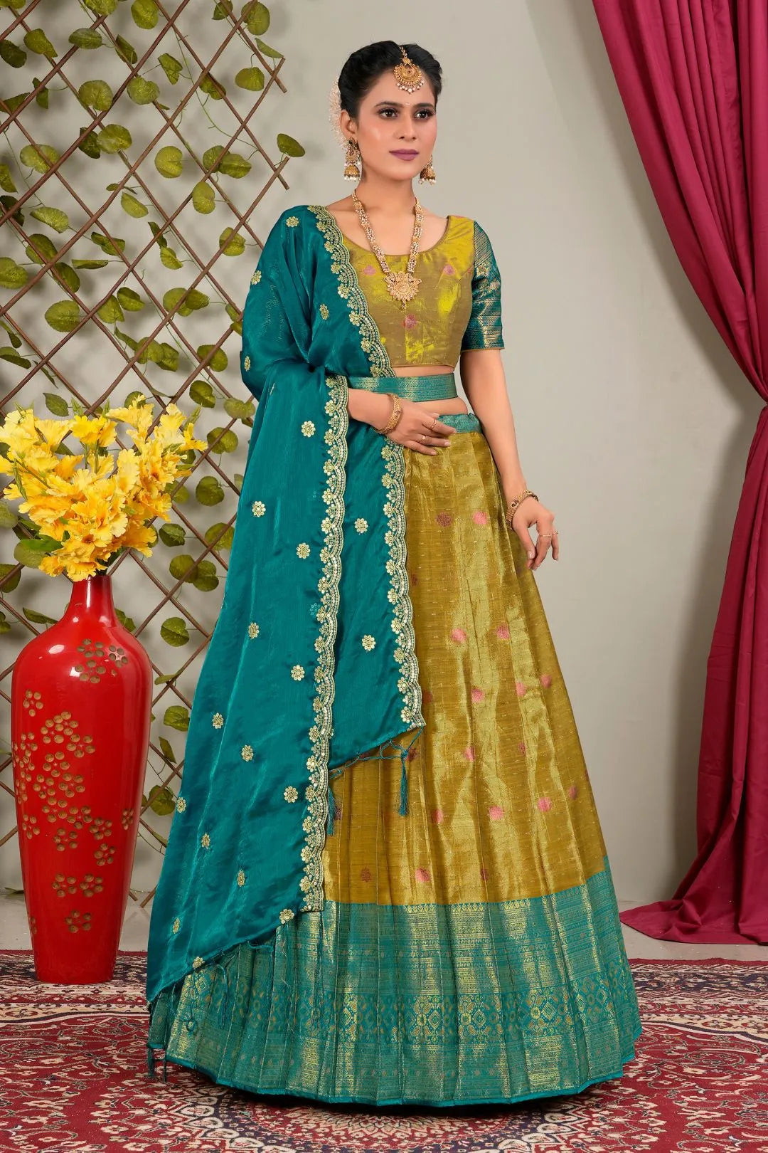 Musterd Zari Silk Semi-Stitched Lehenga For Women