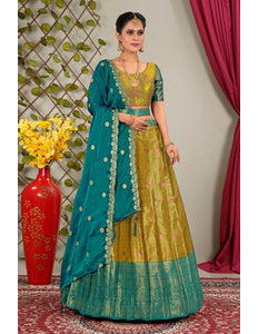 Musterd Zari Silk Semi-Stitched Lehenga For Women