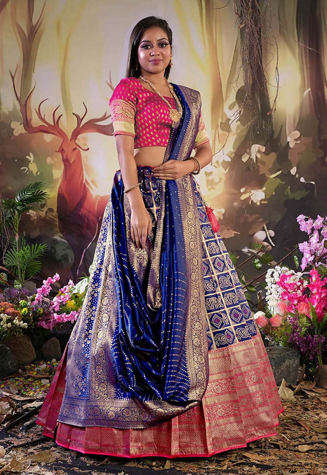 Navy Blue Traditional Banarasi Lehenga