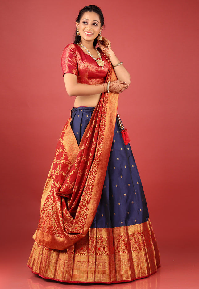 Navy Blue Banarasi Lehenga