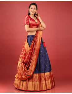 Navy Blue Banarasi Lehenga