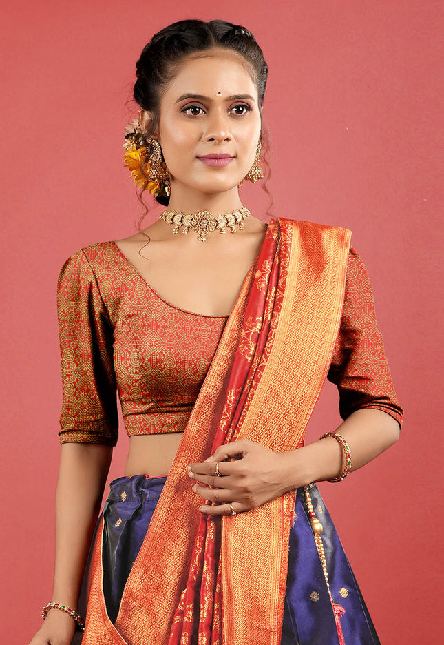 Navy Blue Banarasi Lehenga