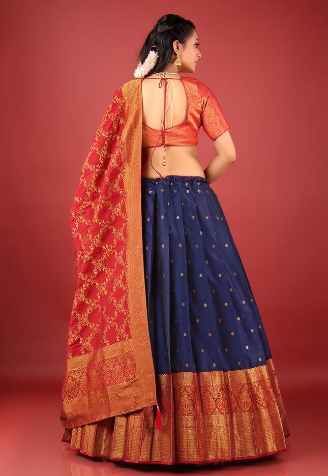 Navy Blue Banarasi Lehenga