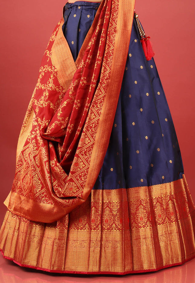 Navy Blue Banarasi Lehenga