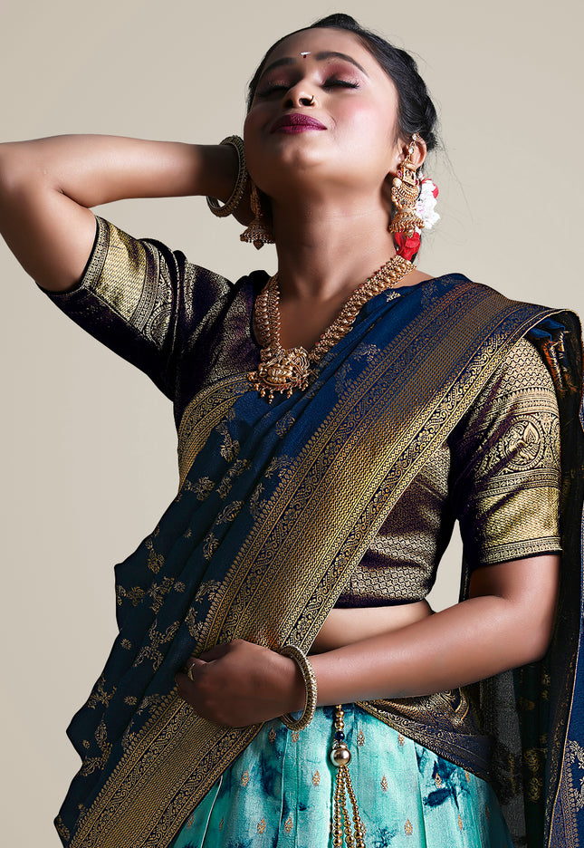 Navy Blue Shibori Dyeing Lehenga