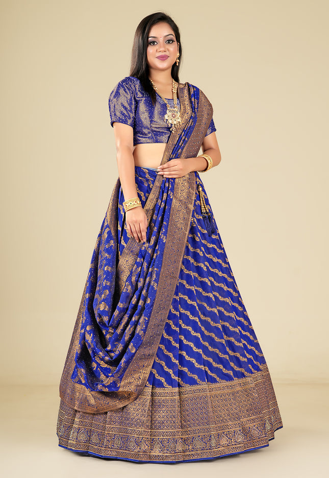 Blue Banarasi Silk Lehenga