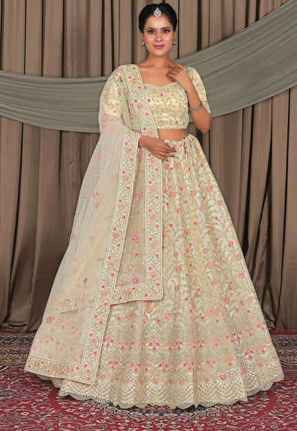 Off White Latest Party Wear Net Lehenga Choli Gajiwala