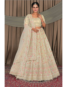 Off White Latest Party Wear Net Lehenga Choli Gajiwala