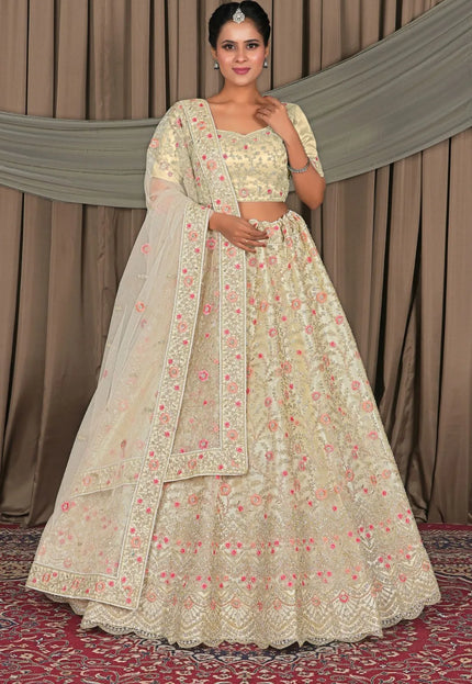 Off White Latest Party Wear Net Lehenga Choli