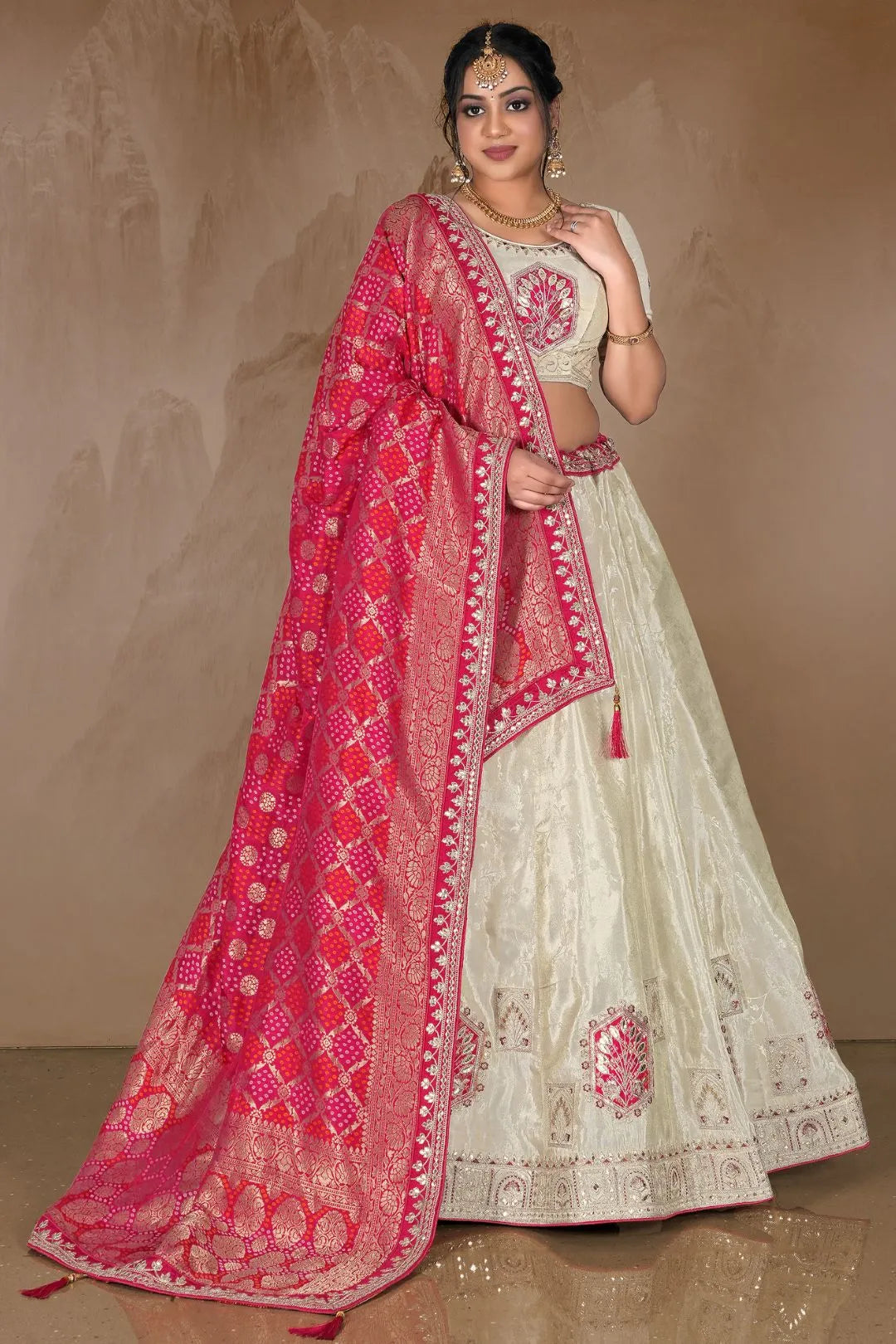 Off White Rani Viscose Fabric Half Saree For Women