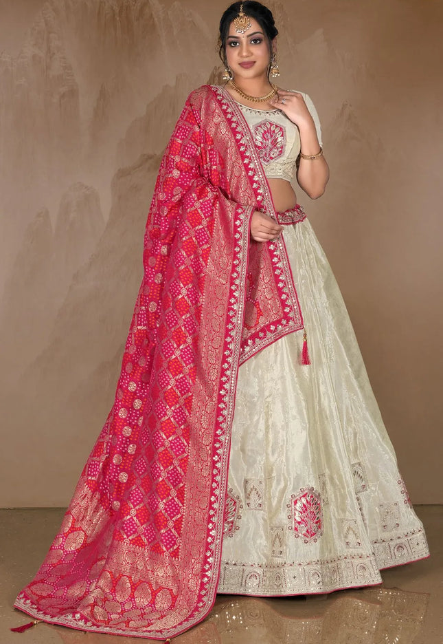 Off White Rani Viscose Fabric Half Saree For Women