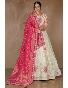 Off White Rani Viscose Fabric Half Saree For Women