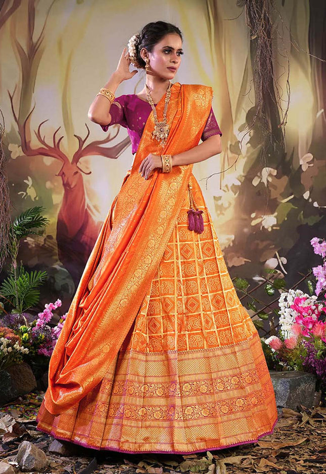 Orange Traditional Banarasi Lehenga