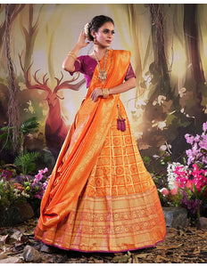 Orange Traditional Banarasi Lehenga