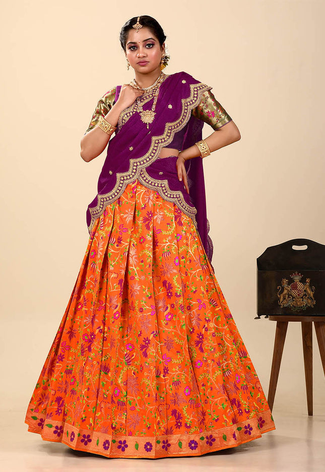Orange Banarasi Silk Latest Lehenga