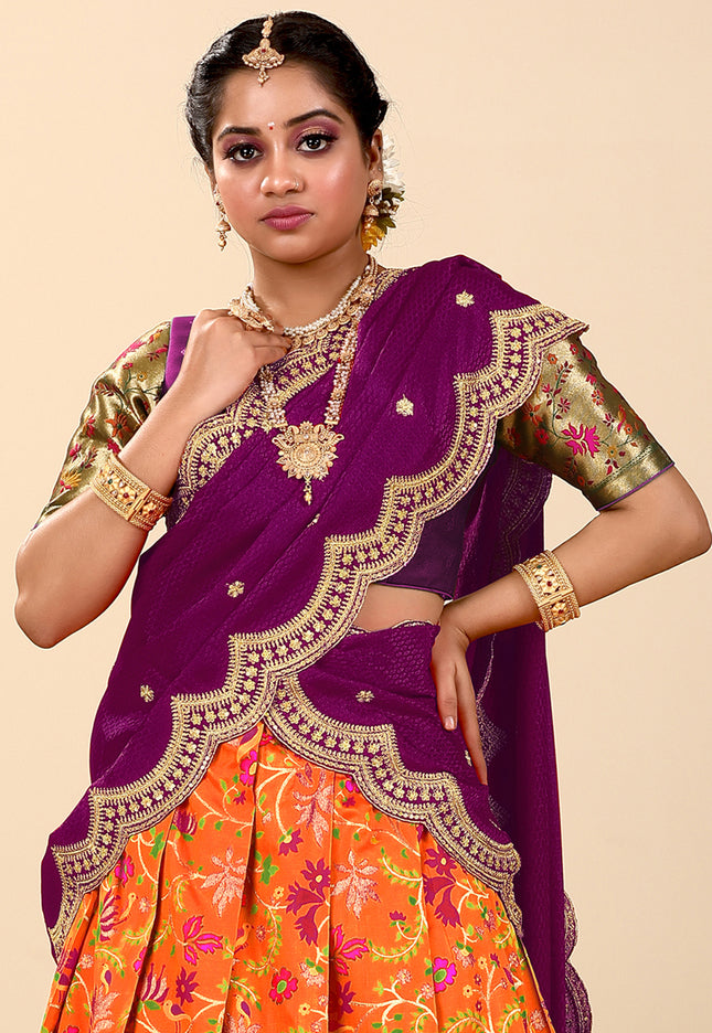 Orange Banarasi Silk Latest Lehenga